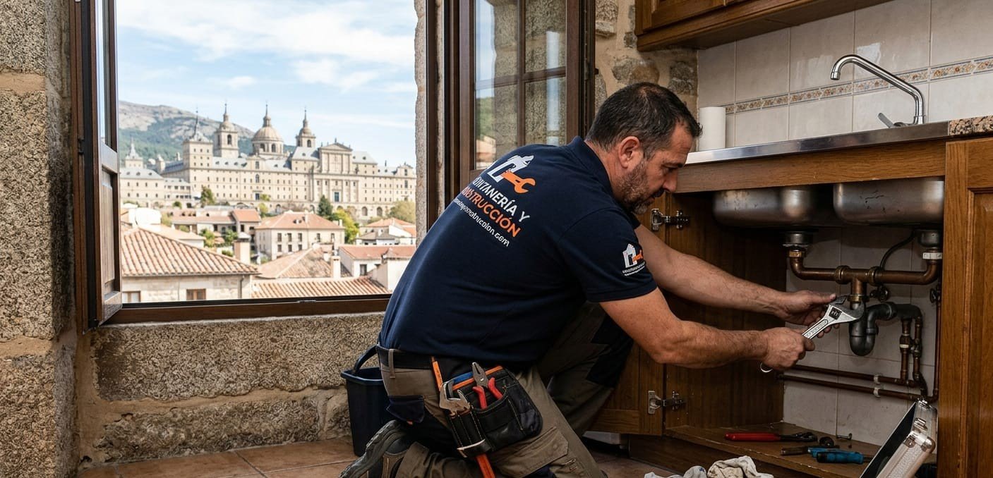 Fontanero instalando triturador sanitario Sanitrit en la Sierra de Madrid