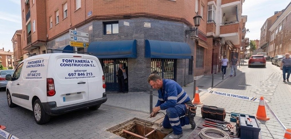 Fontanero Fontanería y Construcción trabajando en la Calle Procesiones de Galapagar — avería fontanería urgente — fontaneriayconstruccion.com