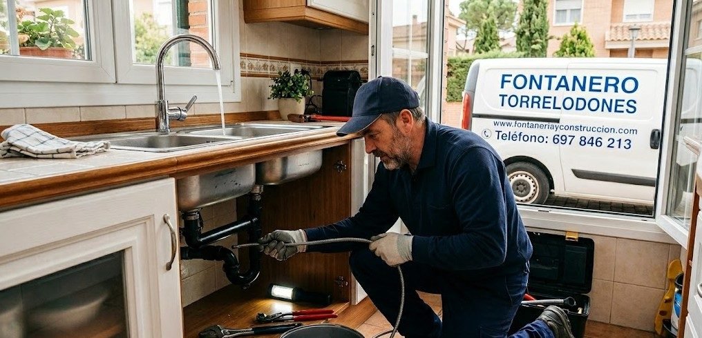 Fontanero en Torrelodones en Calle Jesusa Lara — desatasco fregadero con sonda eléctrica — Fontanería y Construcción 697 846 213