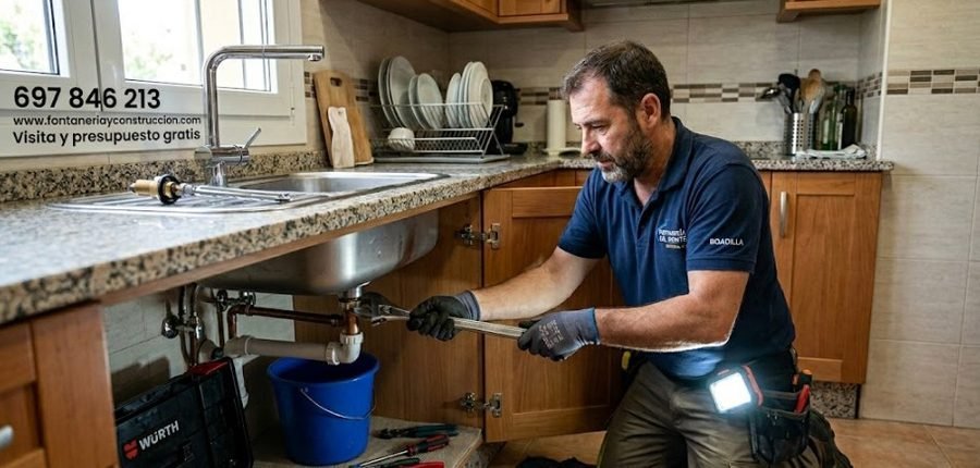 Fontanero reparando grifo fregadero cocina en Boadilla del Monte — Calle Joaquín Sorolla Boadilla del Monte — empresa local técnicos propios — 697 846 213