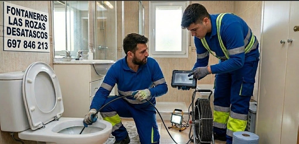 Fontaneros realizando desatasco en Las Rozas de Madrid, Calle Mazarrón