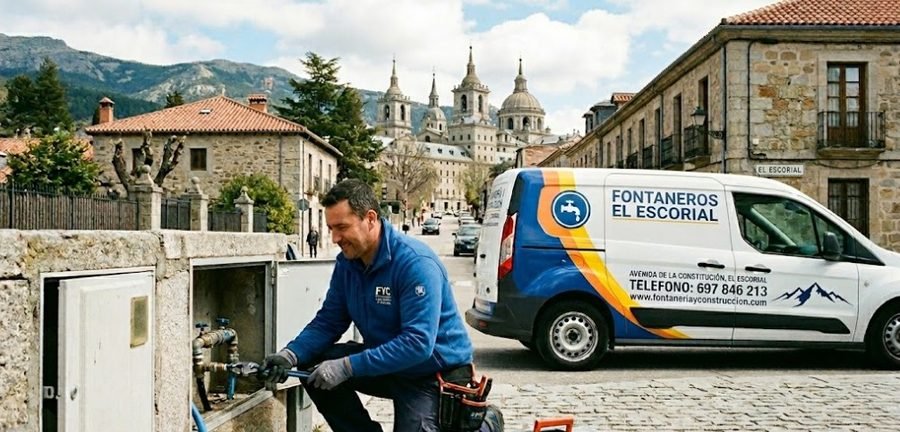 Fontanero El Escorial trabajando en avería con furgoneta Fontaneros El Escorial en Avenida de la Constitución — empresa local técnicos propios — 697 846 213