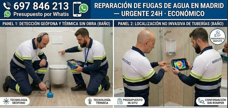 Reparación de fugas de agua en Latina — detección con geófono y cámara termográfica sin obras — Calle de Rafael Finat Latina — 697 846 213