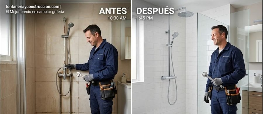 Cambio de grifería en Getafe — antes y después instalación grifo ducha lavabo mejor precio — Calle Almendro Getafe — 697 846 213