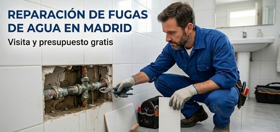 Fontanero reparando fuga de agua en tubería empotrada en Majadahonda Madrid — visita y presupuesto gratis — Fontanería y Construcción 697 846 213