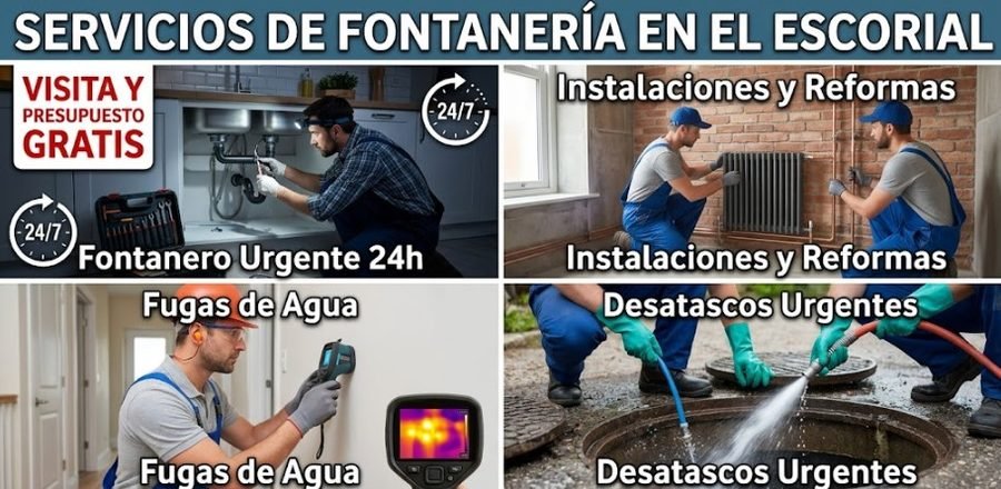 Servicios de fontanería en El Escorial — fontanero urgente 24h fugas de agua desatascos instalaciones reformas — Calle Tomillo El Escorial — 697 846 213